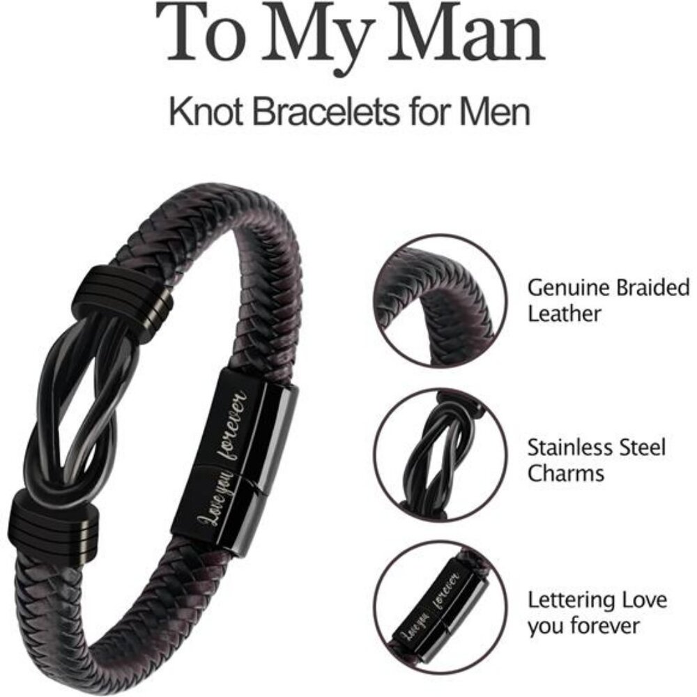 Valentines Day Gifts for Him: Bracelets Gifts for Men Leather Couples - Picture 3 of 7